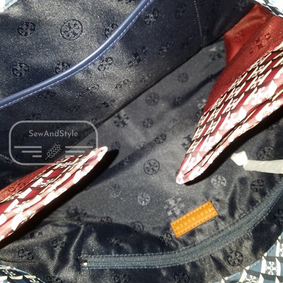 Ella Mixed Print Tote Navy Red Blue Tory Burch Brand New - Picture 6 of 6